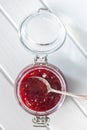 Red rasberries jam in jar Royalty Free Stock Photo