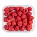 red raspberries in plastic box container isolated on white background,top view. Royalty Free Stock Photo