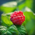 Red raspberries. Raspberries on a branch in the garden. Royalty Free Stock Photo
