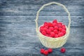 Red raspberries. Ripe berry in wicker basket. Royalty Free Stock Photo