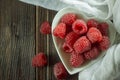 Red raspberries in white bowl Royalty Free Stock Photo