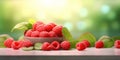 Red Raspberry organic fruit copy space background