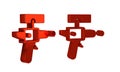 Red Ray gun icon isolated on transparent background. Laser weapon. Space blaster.