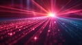 Red rays of light on dark background, abstract cyber space with pattern of laser lines. Theme of data, tech, network, future,