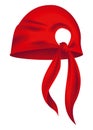 Red realistic bandana on head. Youth fashion head or cowboy garment element template. Biker face scarf, bandanna neck