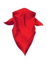 Red realistic bandana on neck. Youth fashion neck scarf or cowboy garment element template. Biker face scarf, bandanna