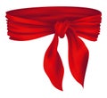 Red realistic bandana on neck. Youth fashion neck scarf or cowboy garment element template. Biker face scarf, bandanna