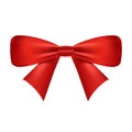 Red realistic bow with knot isolated on white background. Element for decoration gifts, celebrations, parties.Bow template design Royalty Free Stock Photo