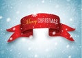 Red realistic detailed curved paper Merry Christmas banner isolated on white background. Vector illustration. Royalty Free Stock Photo