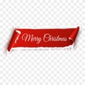 Red realistic detailed curved paper Merry Christmas banner with snow and icicles isolated on transparent background Royalty Free Stock Photo