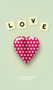 Red realistic heart with polka dots, with love cubes.