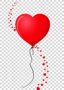 Red realistic heart shaped helium balloon with vertical hearts w Royalty Free Stock Photo
