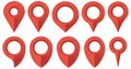 Red realistic map pointer. Location symbols vector set isolated on white background. Web location point, pointer arrow mark. Royalty Free Stock Photo