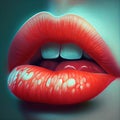 Red Realistic Painted Lips. Generative AI