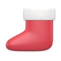 Red realistic Santa Claus shoe with white fur 3d template side view vector illustration