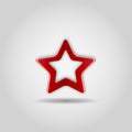 Red realistic star on gray background. Web icon, sign. Vector illustration