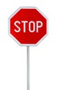 Red realistic stop road sign on rod isolated on white Royalty Free Stock Photo