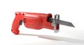 Red reciprocating saw isolated on a white background, ready for construction work Royalty Free Stock Photo