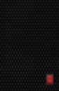 Red rectangle rocker power switch in on position, black abstract dot texture frame pattern, natural blank empty copy space