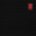Red rectangle rocker power switch in on position, black abstract dot texture frame pattern, natural blank empty copy space