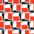 Red rectangles and black geometric elements. Abstract seamless pattern. Avant-Garde graphic style design. Vector Royalty Free Stock Photo