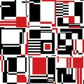 Red, black and white geometric elements. Abstract seamless pattern. Avant-Garde graphic style design. Vector illustration Royalty Free Stock Photo