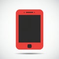 Red rectangular smartphone icon with rounded edges. The front screen is depicted in Royalty Free Stock Photo