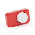 Red Rectangular Switch with White OF Button on White Background image photo Royalty Free Stock Photo