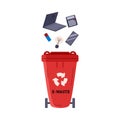 Red recycle garbage for e-waste and devices, flat vector illustration isolated.