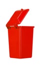 Red recycling bin with open lid isolated on white background. Garbage, trash bin Royalty Free Stock Photo