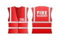 Red reflective warden fire vest for people. Security safety. Vector stock illustration