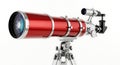 Red refractor telescope mounted on a sturdy tripod for astronomical observation Royalty Free Stock Photo