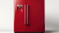 Red refrigerator with water dispenser and double doors Royalty Free Stock Photo