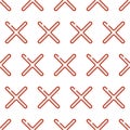 Red reject icons vector seamless pattern. Check tick cross outline mark symbol button. Checkmark wrong sign