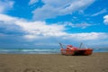 Red rescue boat on the beach Royalty Free Stock Photo