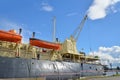 Red rescue boat icebreaker Krasin on a Sunny day