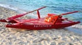 Red rescue boat on an italian beach Royalty Free Stock Photo