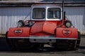 Red rescue caterpillar tractor vehicles in front of Bjorgunarmidstod (Hjalparsveit), Kopavogur, Iceland.