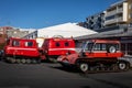 Red rescue caterpillar tractor vehicles in front of Bjorgunarmidstod (Hjalparsveit), Kopavogur, Iceland.