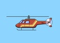 Red rescue helicopter, chopper, aircraft. Flat vector illustration. Isolated on blue background. Royalty Free Stock Photo