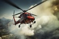 A red rescue helicopter flies to the scene