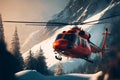 Red rescue helicopter in the winter mountains Royalty Free Stock Photo