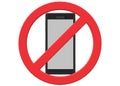 A red restricted sign over a black cover smartphone device