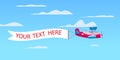 Red retro airplane aircraft with advertising banner ribbon in the cloudy sky. Vector isolated illustration Royalty Free Stock Photo