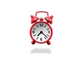 Red retro alarm clock isolated on white background with shadow, Royalty Free Stock Photo