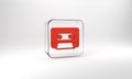 Red Retro audio cassette tape icon isolated on grey background. Glass square button. 3d illustration 3D render Royalty Free Stock Photo