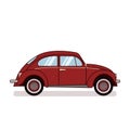 Red retro beetle car isolated on white background. Flat vector illustration. For gritting card, congratulation, banner Royalty Free Stock Photo