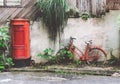 Red Retro Bicycle and Mailbox Royalty Free Stock Photo