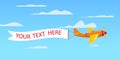 Red retro airplane aircraft with advertising banner ribbon in the cloudy sky. Vector isolated illustration Royalty Free Stock Photo