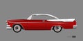 Red retro car on gray background. Vintage cabriolet in a realistic style